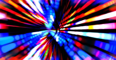 Siyah arkaplanda dönen ışık gösterisi. Lüks çizgiler. Parlak kıvrımlı duvar kağıdı. Uzay tüneli. Dönen ışık çemberi ya da maytap izi. Parlak konsept çizimi.