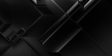 Siyah üç boyutlu geometrik arkaplan. Moda lüks minimalist tasarım. Geometrik şablon. Karanlık elementleri olan birinci sınıf soyut duvar kâğıdı. Poster, broşür, sunum, web sitesi için özel tasarım.