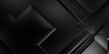 Siyah üç boyutlu geometrik arkaplan. Moda lüks minimalist tasarım. Geometrik şablon. Karanlık elementleri olan birinci sınıf soyut duvar kâğıdı. Poster, broşür, sunum, web sitesi için özel tasarım.