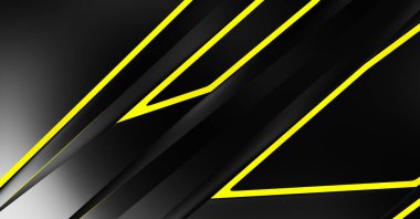 Metin için kopyalama alanı olan soyut siyah paneller. Üç boyutlu illüstrasyon. Renkli ışık özellikli koyu renk tasarım şablonu. Zarif geometrik parlak çizgili arka plan. Minimalist geometrik kapak grafiği.