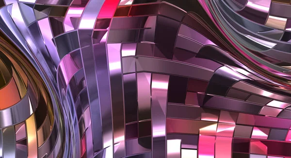 Metalik panel dokusunun 3 boyutlu çizimi. Renkli, parlak, soyut duvar kağıdı. Geometrik teknolojik parlak yansıtıcı arka plan. Yaratıcı parlak kavramsal arkaplan.