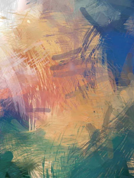 Soyut arkaplanda pürüzlü fırça darbeleri. Fırça boyası. Renkli boya darbeleri. Eşsiz duvar sanatı. Tuvaldeki modern sanat. Renkli çağdaş sanat eserleri.