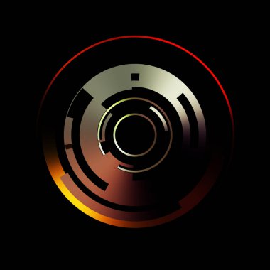 Gelecekçi hud arayüzü elementi. Soyut geometrik arkaplan. Dijital teknolojinin grafiksel çizimi siyah arkaplanda izole edildi..