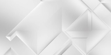 Beyaz 3d geometrik arka plan. Karanlık elementleri olan birinci sınıf soyut duvar kâğıdı. Poster, broşür, sunum ve web sitesi için özel tasarım. Moda lüks minimalist tasarım. Geometrik şablon. 