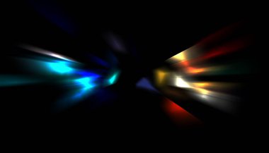 Parlayan ışıkları hareket ettirmenin havalı arka planı. Tasarımınız için canlı renkli bir portal şablonu. Işık ışınları ve hareket halindeki ışıldayan parçacıklar bir solucan deliği şekli oluşturuyor..