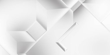 Beyaz 3d geometrik arka plan. Karanlık elementleri olan birinci sınıf soyut duvar kâğıdı. Poster, broşür, sunum ve web sitesi için özel tasarım. Moda lüks minimalist tasarım. Geometrik şablon. 