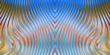 Renkli dalgalı yansıtıcı duvar kağıdının üç boyutlu çizimi. Duvar kağıdı, afiş, arkaplan, kart, kitap kapağı veya web sitesi için grafiksel illüstrasyon. Soyut parlak arkaplan.