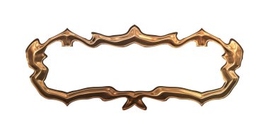 Üç boyutlu metalik illüstrasyon. Beyaz arka planda izole edilmiş fantezi çerçevesi. Davetiyeler, posterler, menü, hatıra defteri ve sunum için mükemmel. Metnin için şablon.