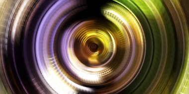 Fotoğraf makinesi konsepti. Soyut arkaplan. Dönen ışık ışınları. Hareketli kavramsal duvar kağıdı. Grafik dijital illüstrasyon. Parlayan neon ışıkları. Parlak sunum tasarım şablonu.