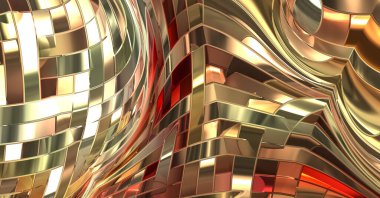 Metalik panel dokusunun 3 boyutlu çizimi. Renkli, parlak, soyut duvar kağıdı. Geometrik teknolojik parlak yansıtıcı arka plan. Yaratıcı parlak kavramsal arkaplan.