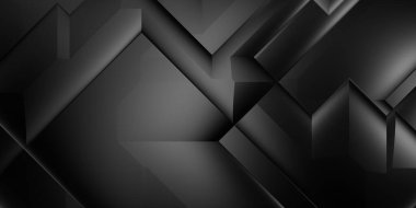 Siyah üç boyutlu geometrik arkaplan. Moda lüks minimalist tasarım. Geometrik şablon. Karanlık elementleri olan birinci sınıf soyut duvar kâğıdı. Poster, broşür, sunum, web sitesi için özel tasarım.