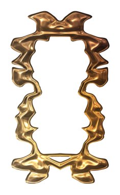 Üç boyutlu metalik illüstrasyon. Beyaz arka planda izole edilmiş fantezi çerçevesi. Davetiyeler, posterler, menü, hatıra defteri ve sunum için mükemmel. Metnin için şablon.