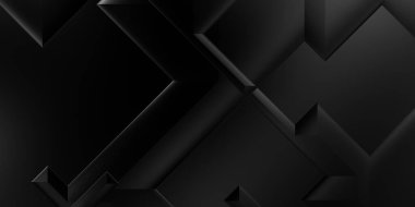 Siyah üç boyutlu geometrik arkaplan. Moda lüks minimalist tasarım. Geometrik şablon. Karanlık elementleri olan birinci sınıf soyut duvar kâğıdı. Poster, broşür, sunum, web sitesi için özel tasarım.