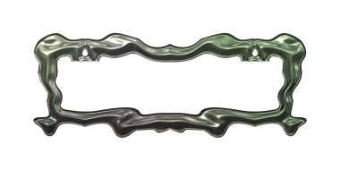 Üç boyutlu metalik illüstrasyon. Beyaz arka planda izole edilmiş fantezi çerçevesi. Davetiyeler, posterler, menü, hatıra defteri ve sunum için mükemmel. Metnin için şablon.