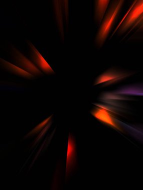 Siyah arkaplanda izole edilmiş dinamik ışık ışınları. Parlayan renkli ışık parçacıklarının grafiksel 2d çizimi.