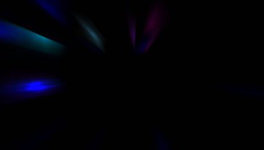 Siyah arkaplanda izole edilmiş dinamik ışık ışınları. Parlayan renkli ışık parçacıklarının grafiksel 2d çizimi.