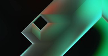 Geometrik dinamik şekiller. Gölgeli teknoloji dijital şablonu ve gradyan arka planda ışıklar. Modern basit geometrik renk gradyanı soyut arkaplan. 3B illüstrasyon. 