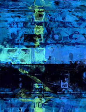 Kaotik resim. Taranmış Boyalı Soyut Arkaplan. Tuval üzerinde etkileyici fırçalanmış resim. Fırça darbesi ile boyanmış. Kaos duvarı sanatı. Sanatsal canlılık ve renkli duvar kağıdı.