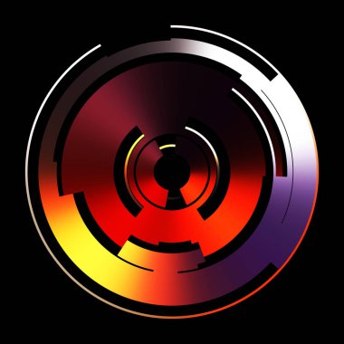 Gelecekçi hud arayüzü elementi. Soyut geometrik arkaplan. Dijital teknolojinin grafiksel çizimi siyah arkaplanda izole edildi..