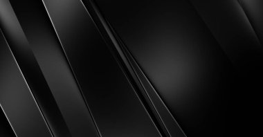 Geometrik katmanlı 3 boyutlu siyah arkaplan. Soyut koyu fütüristik duvar kağıdı. Zarif, parlak çizgili arka plan. Poster, broşür, sunum ve web sitesi için geometrik şablon tasarımı.