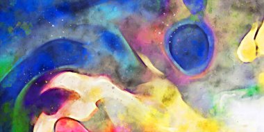 Kova desenli illüstrasyon. Çağdaş ve modern doku. Soyut renk boyama arka planı. Yaratıcı ve sanatsal duvar kağıdı. Fırçalanmış şekilleri ve lekeleri olan sanatsal duvar..