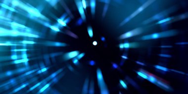 Parlayan ışıkları hareket ettirmenin havalı arka planı. Tasarımınız için canlı renkli bir portal şablonu. Işık ışınları ve hareket halindeki ışıldayan parçacıklar bir solucan deliği şekli oluşturuyor..