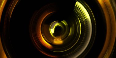 Fotoğraf makinesi konsepti. Soyut arkaplan. Dönen ışık ışınları. Hareketli kavramsal duvar kağıdı. Grafik dijital illüstrasyon. Parlayan neon ışıkları. Parlak sunum tasarım şablonu.