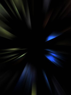 Siyah arkaplanda izole edilmiş dinamik ışık ışınları. Parlayan renkli ışık parçacıklarının grafiksel 2d çizimi.