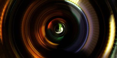 Fotoğraf makinesi konsepti. Soyut arkaplan. Dönen ışık ışınları. Hareketli kavramsal duvar kağıdı. Grafik dijital illüstrasyon. Parlayan neon ışıkları. Parlak sunum tasarım şablonu.