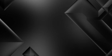 Siyah üç boyutlu geometrik arkaplan. Moda lüks minimalist tasarım. Geometrik şablon. Karanlık elementleri olan birinci sınıf soyut duvar kâğıdı. Poster, broşür, sunum, web sitesi için özel tasarım.