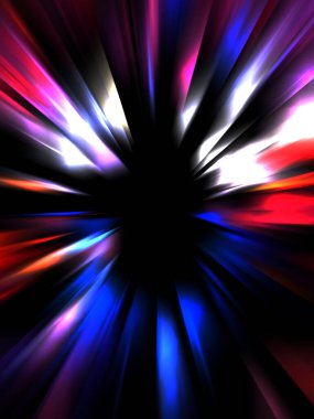 Siyah arkaplanda izole edilmiş dinamik ışık ışınları. Parlayan renkli ışık parçacıklarının grafiksel 2d çizimi.