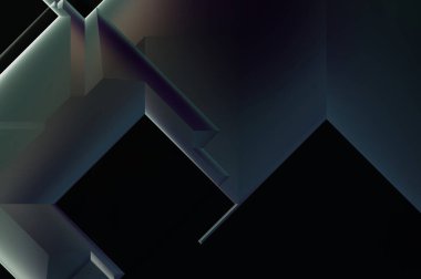 Geometrik dinamik şekiller. Gölgeli teknoloji dijital şablonu ve gradyan arka planda ışıklar. Modern basit geometrik renk gradyanı soyut arkaplan. 3B illüstrasyon. 