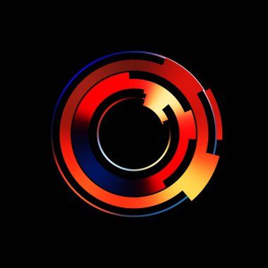 Gelecekçi hud arayüzü elementi. Soyut geometrik arkaplan. Dijital teknolojinin grafiksel çizimi siyah arkaplanda izole edildi..