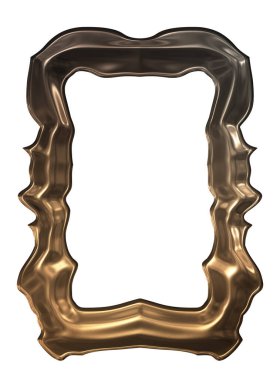 Üç boyutlu metalik illüstrasyon. Beyaz arka planda izole edilmiş fantezi çerçevesi. Davetiyeler, posterler, menü, hatıra defteri ve sunum için mükemmel. Metnin için şablon.