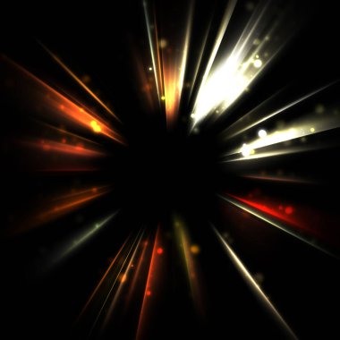 Işık huzmeleri ve parlayan parçacıkların kesiştiği güzel bir zemin. Canlı renkli ışıkların duvar kâğıdı. Parlak ışık görüntüsü.