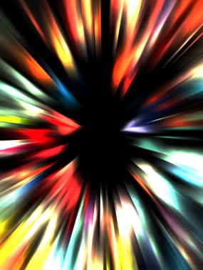 Siyah arkaplanda izole edilmiş dinamik ışık ışınları. Parlayan renkli ışık parçacıklarının grafiksel 2d çizimi.