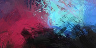 Soyut arkaplanda pürüzlü fırça darbeleri. Fırça boyası. Renkli boya darbeleri. Eşsiz duvar sanatı. Tuvaldeki modern sanat. Renkli çağdaş sanat eserleri.