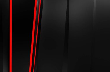 Metin için kopyalama alanı olan soyut siyah paneller. Üç boyutlu illüstrasyon. Renkli ışık özellikli koyu renk tasarım şablonu. Zarif geometrik parlak çizgili arka plan. Minimalist geometrik kapak grafiği.