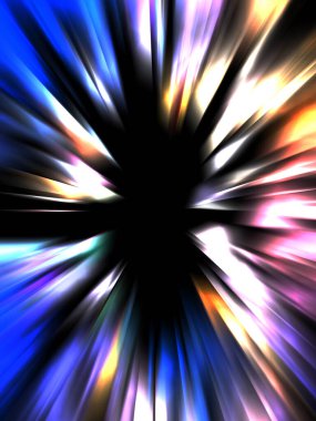 Siyah arkaplanda izole edilmiş dinamik ışık ışınları. Parlayan renkli ışık parçacıklarının grafiksel 2d çizimi.