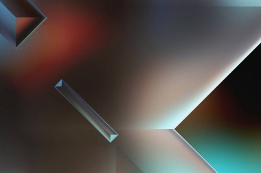 Geometrik dinamik şekiller. Gölgeli teknoloji dijital şablonu ve gradyan arka planda ışıklar. Modern basit geometrik renk gradyanı soyut arkaplan. 3B illüstrasyon. 