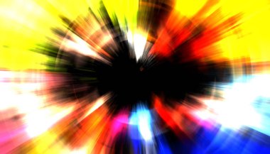 Muhteşem bir ışık gösterisi. Parlayan ışık ışınlarıyla renkli ve canlı parçacık patlaması. Çok renkli yıldız patlaması.