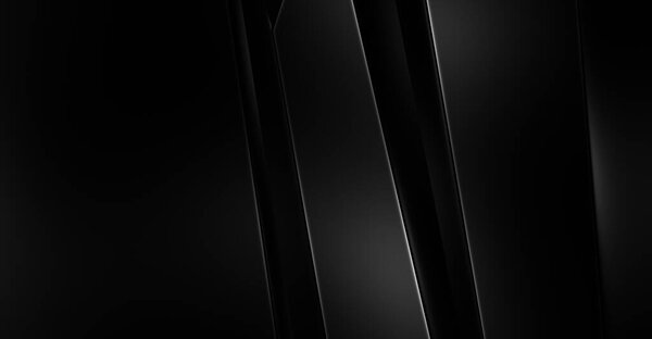 3d style black background with geometric layers. Abstract  dark futuristic wallpaper. Elegant glossy stripes backdrop. Geometrical template design for poster, brochure, presentation, website.