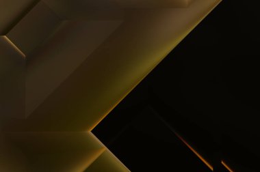 Geometrik dinamik şekiller. Gölgeli teknoloji dijital şablonu ve gradyan arka planda ışıklar. Modern basit geometrik renk gradyanı soyut arkaplan. 3B illüstrasyon. 