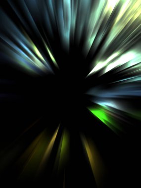 Siyah arkaplanda izole edilmiş dinamik ışık ışınları. Parlayan renkli ışık parçacıklarının grafiksel 2d çizimi.