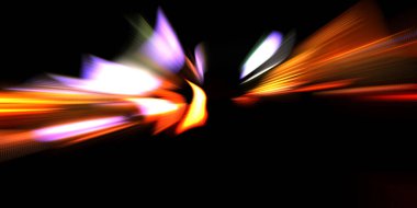 Güzel canlı renklerle enerji patlaması. Siyah arkaplanda izole edilmiş dinamik ışık ışınları. Parlayan renkli ışık parçacıklarının grafiksel 2D çizimi. Parlak tasarım şablonu.