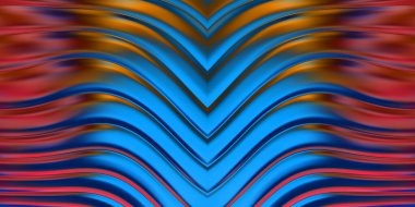 Renkli dalgalı yansıtıcı duvar kağıdının üç boyutlu çizimi. Duvar kağıdı, afiş, arkaplan, kart, kitap kapağı veya web sitesi için grafiksel illüstrasyon. Soyut parlak arkaplan.