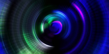 Parlayan neon ışıkları. Parlak sunum tasarım şablonu. Fotoğraf makinesi konsepti. Soyut arkaplan. Dönen ışık ışınları. Hareketli kavramsal duvar kağıdı. Grafik dijital illüstrasyon. 