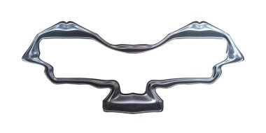 Üç boyutlu metalik illüstrasyon. Beyaz arka planda izole edilmiş fantezi çerçevesi. Davetiyeler, posterler, menü, hatıra defteri ve sunum için mükemmel. Metnin için şablon.