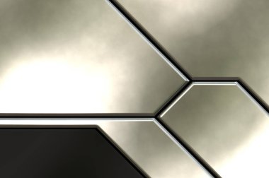 Üç boyutlu metalik doku. Uzay gemisi desenli yüzey. Aydınlık ve karanlık paneller. Fütürist soyut duvar kağıdı. Geometrik teknolojik yansıtıcı arkaplan.