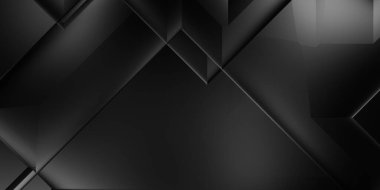 Siyah üç boyutlu geometrik arkaplan. Moda lüks minimalist tasarım. Geometrik şablon. Karanlık elementleri olan birinci sınıf soyut duvar kâğıdı. Poster, broşür, sunum, web sitesi için özel tasarım.